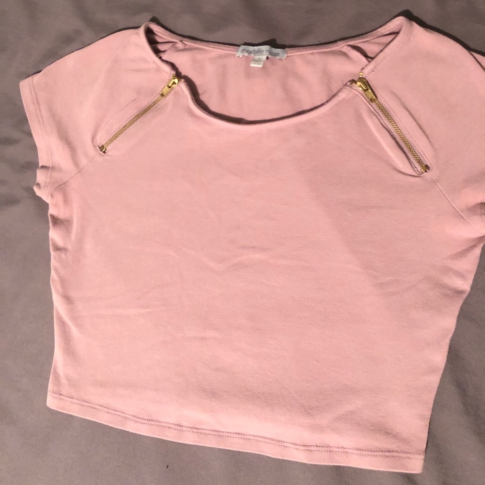 Cropped lavender crop top gold zipper details